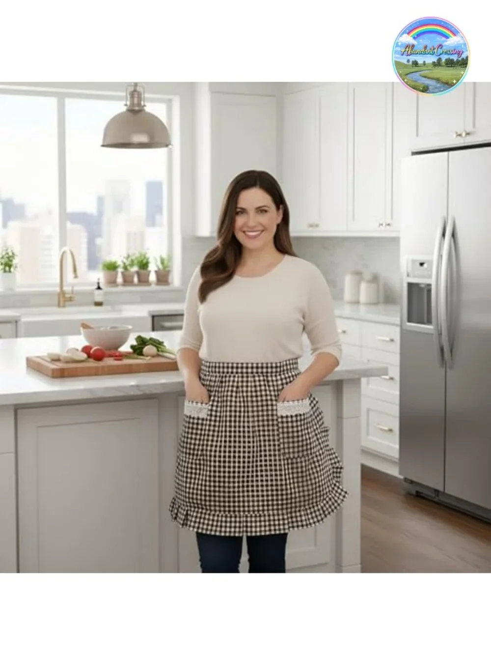 Cotton Waist Half Apron with Pockets Ruffle Kitchen Cooking